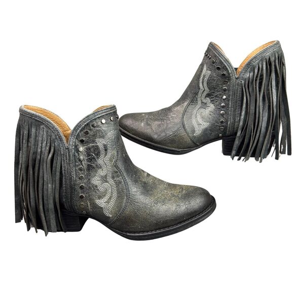 Sterling River SR6000 Cowgirl Boots Fringe Distressed Black Leather Sz 10 - Picture 6 of 16